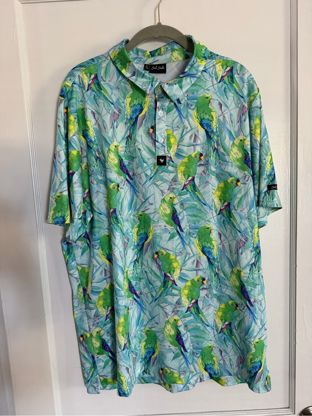 Bad Birdie Men's XL Polo Shirt Parrot Tropical Hawaiian Golf Athletic